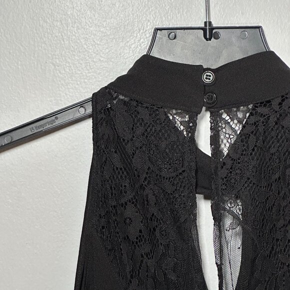 BCBG Lace-Back High Neck Sleeveless Peplum Top – Black (Size S) - Picture 5 of 7